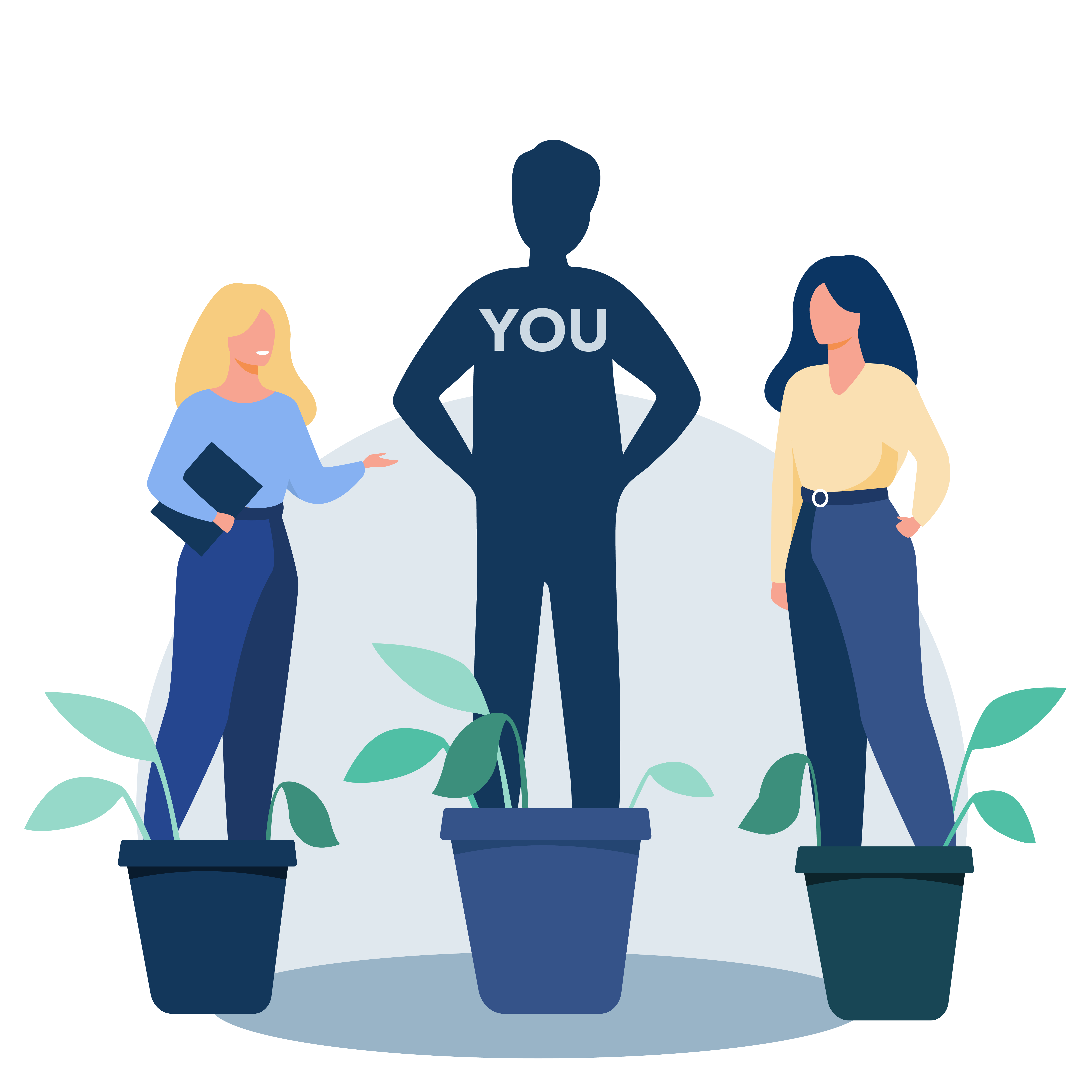 lorent-it-grafik-unsere-offenen-stellen Grafik mit Personen in Blumentöpfen