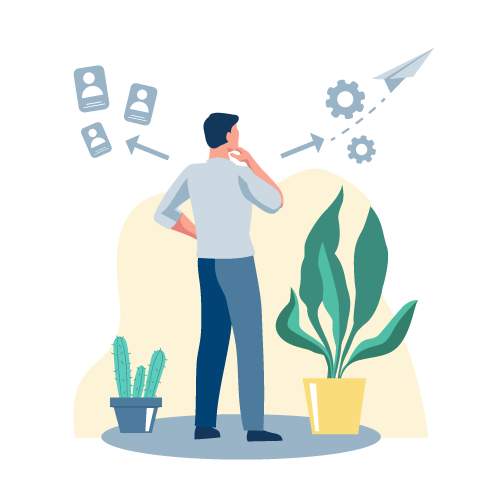 Grafik Person mit Personal- und Entwicklungsicons