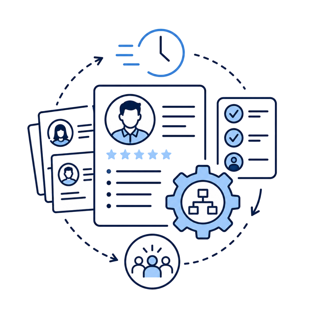 Bewerbermanagement automatisieren: Bewerbungen strukturiert erfassen, Kommunikation beschleunigen und Auswahlprozesse nachvollziehbar steuern.